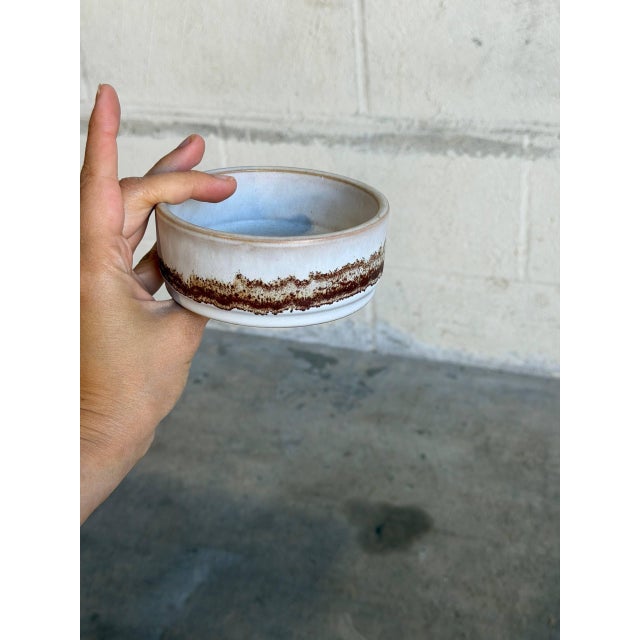 Ceramic Small Bowl White Glaze Brown Textured Drip Band Mid-Century Modern 1970s For Sale In Los Angeles - Image 6 of 10