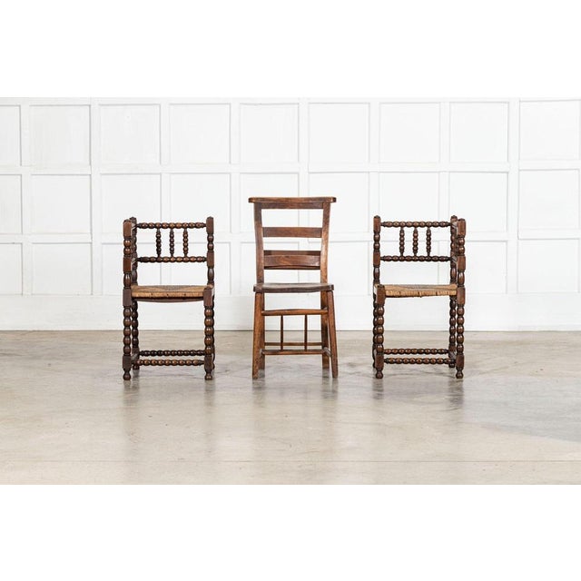 Late 19th Century English Beech Bobbin Corner Chairs, 1880, Set of 2 For Sale - Image 5 of 14