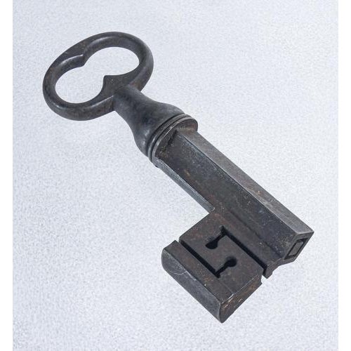 Antique large key in forged and wrought iron. 18th-19th century. period 18th-19th century. materials forged and wrought...