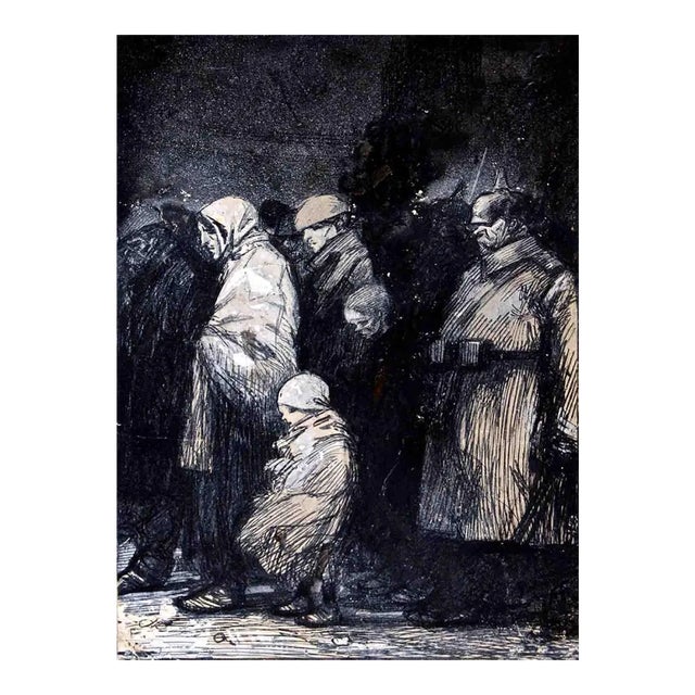 Gabriele Galantara, Austrian Soldier with Prisoner, Drawing, 1914 For Sale