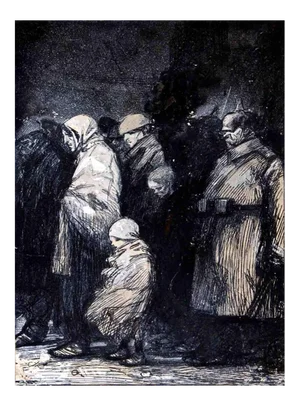 Gabriele Galantara, Austrian Soldier with Prisoner, Drawing, 1914