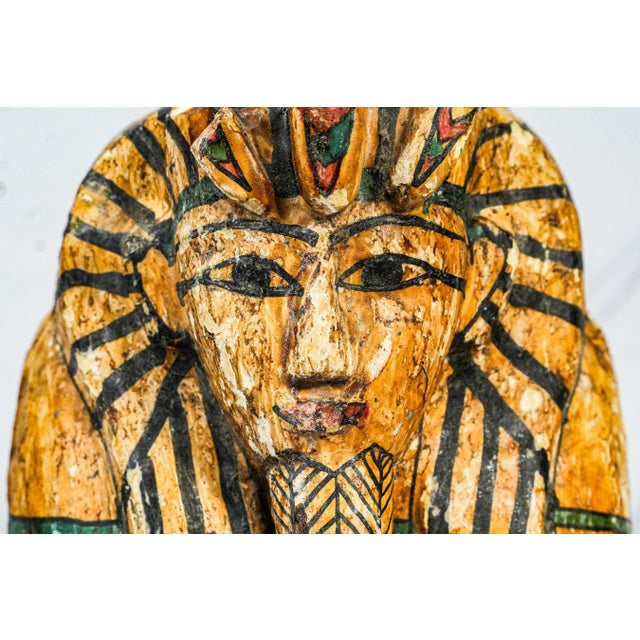 Colorful Vintage Egyptian Painted Wood Sarcophagus Box For Sale In New York - Image 6 of 16