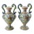 Pair of Antique Italian Majolica Italian Blue and Green Two Handled Urns For Sale