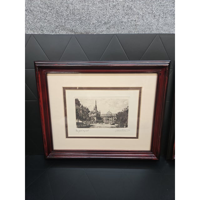 Vintage 1880 Lucien Gautier Paris Etching Set Framed Palais Justice Ste Chapelle For Sale - Image 13 of 13