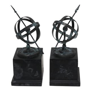 Vintage Verdigris Armillary Bookends - the Pair For Sale
