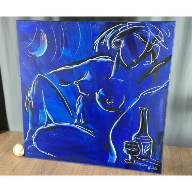 Blue Mark Kasav Original Painting on Canvas "Blue Moon Nude" Woman, 30" X 30" For Sale - Image 8 of 14