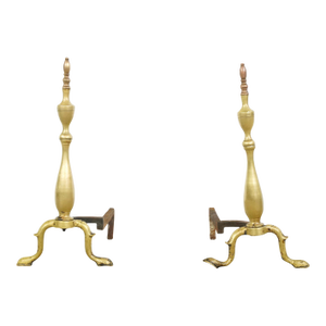 Pair of Antique Federal Brass Fireplace Andirons