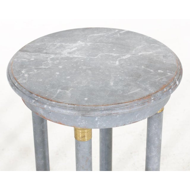 Fine European pairs of marble painted pedestals table, with brass hardware, 20th Century. H. 66 Dia. 41 cm H. 25.9 Dia....