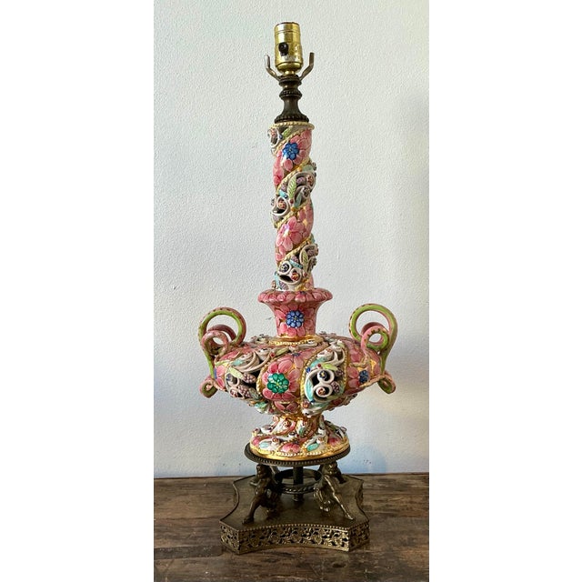 Vintage Hand Painted Glazed Ceramic Lamp For Sale - Image 11 of 12