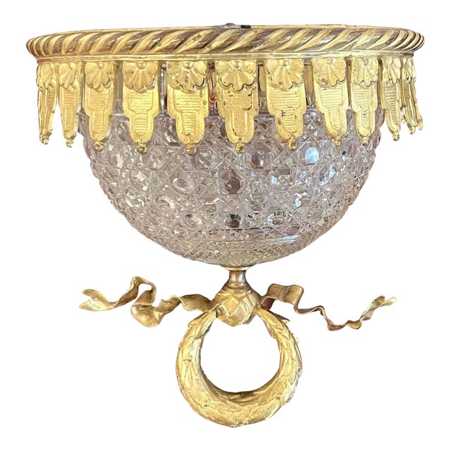 Early 20th Century Antique French Ormolu Mounted Baccarat 'Atrib.' Crystal Flush Mount Chandelier For Sale