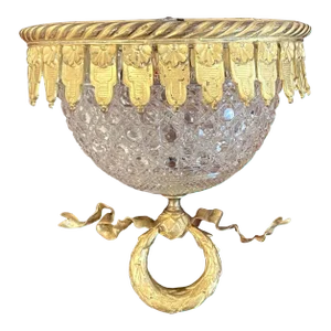 Early 20th Century Antique French Ormolu Mounted Baccarat 'Atrib.' Crystal Flush Mount Chandelier