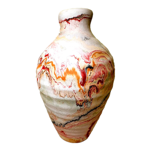 Boho Chic Nemadji Swirl Vase in Red Orange & Gray Studio Pottery