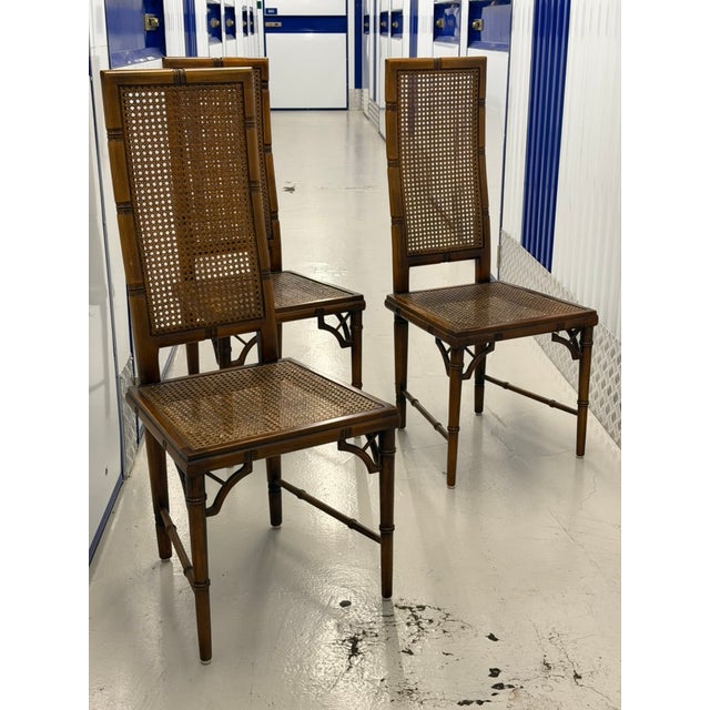 Hollywood Regency Faux Bamboo Cane Dining Chairs, 1970s, Set of 3 For Sale - Image 9 of 9