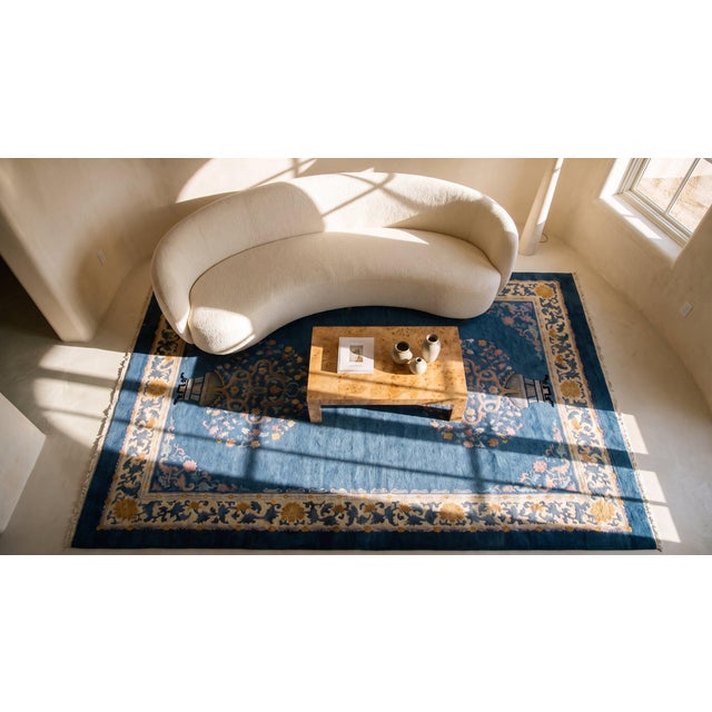 1930s Royal Blue Vase Tree Antique Chinese Peking Carpet 9'4'' X 11'9'' Knotted Wool Rug For Sale - Image 15 of 16