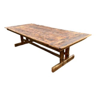 Farmhouse Reclaimed Wood Trestle Table With Breadboard - 90 For Sale
