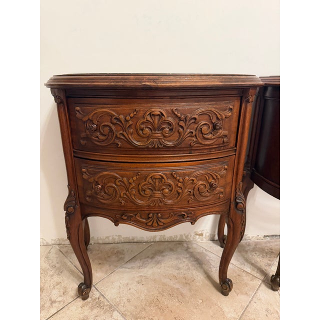 20th Century Two-Drawer Bedside Commode Nightstand With Marble Top, Pair For Sale - Image 11 of 15