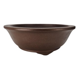 VTG Chinese Tokoname Yixing Clay Bonsai Pot Round Basin Planter Brown 11" For Sale