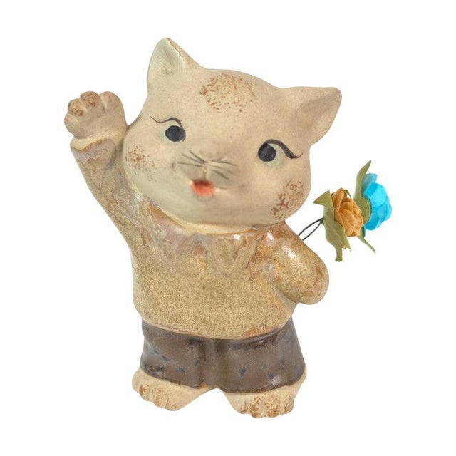 Late 20th Century Vintage Uctci Japan Cat Flower Holders - A Pair For Sale - Image 5 of 11