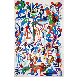 "The Aquarium" Tall Abstract Painting Created With Oil Markers on Canvas in 2021 For Sale