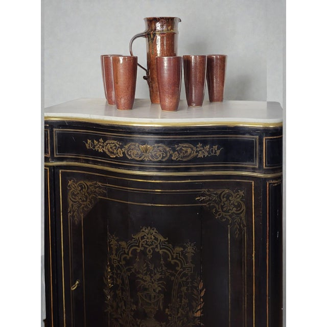 7-Piece Water Set by Jean Cacheleux, Stoneware, Puisaye 7-piece stoneware set signed by Jean Cacheleux, Meilleur Ouvrier...