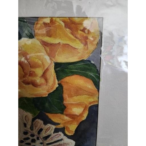1990s 1997 Original Michael Rodgers Watercolor Still Life-Orange Roses & Lace For Sale - Image 5 of 7