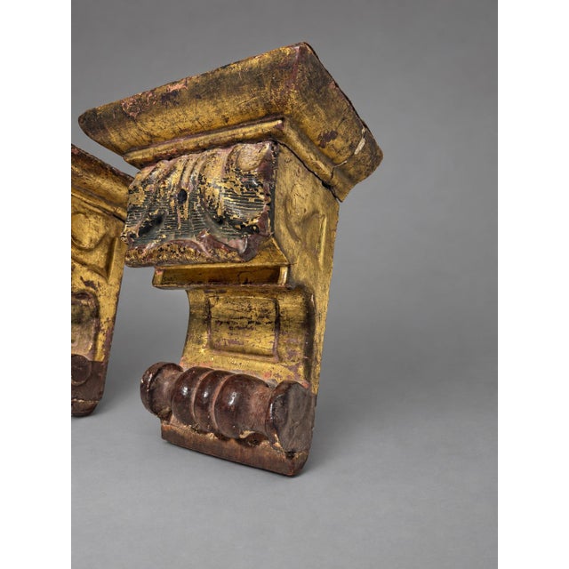 Mid 19th Century Pair of 19th Century, Baroque Style Carved Giltwood and Polychrome Wall Brackets For Sale - Image 5 of 10