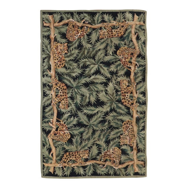 Vintage Wild Vietnamese Cheetah Hooked Rug - 5' x 8' For Sale