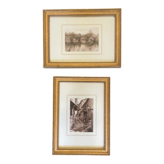 Vintage Italian Sepia-Toned Framed Prints, Rome Landmark and Old World Street Scene - Pair For Sale