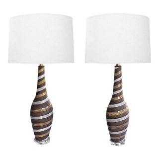 Ingrid Atterberg for Upsala Ekeby Pair of Ceramic 1940s Lamps Signed For Sale