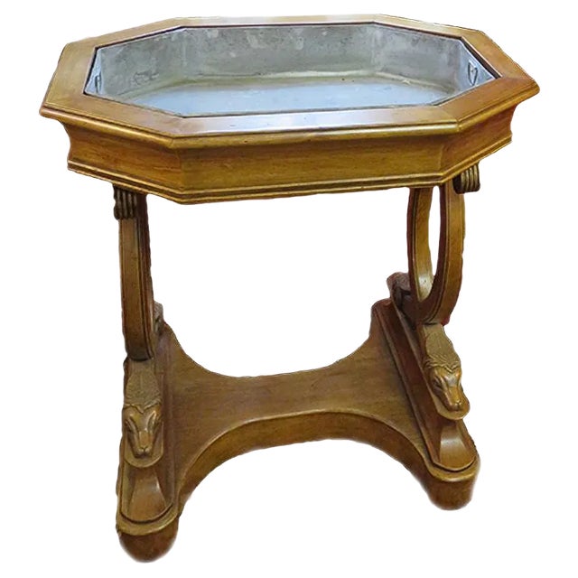 Empire Walnut & Zinc Planter, 1980s For Sale