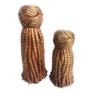 Vintage Dorothy Draper Style Braided Gold Tassel Taper Candle Holders- a Pair For Sale