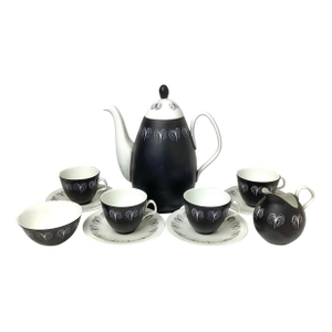 Mid Century Modern Hazel Thumpston Domino Foley Fine China Vintage Coffee Set Black & White- 12 Pieces