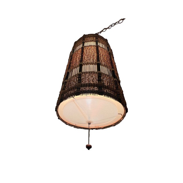 Textile Vintage 1960s Mid Century Modern Woven Swag Hanging Lamp in the Style of Maria Kipp Brass Textile For Sale - Image 7 of 10