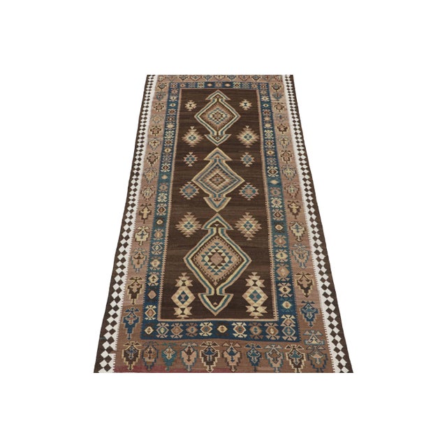 1950s Vintage Persian Tribal Kilim With Brown and Blue Medallions by Rug & Kilim For Sale - Image 5 of 7