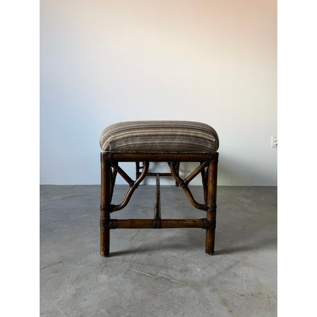 Vintage McGuire Style Bamboo & Leather Binding Upholstered Bench For Sale - Image 12 of 18