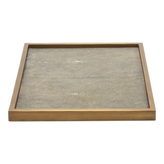 Rectangular Tray in Grey Shagreen With Bronze Patina Brass Insert by Kifu Paris For Sale