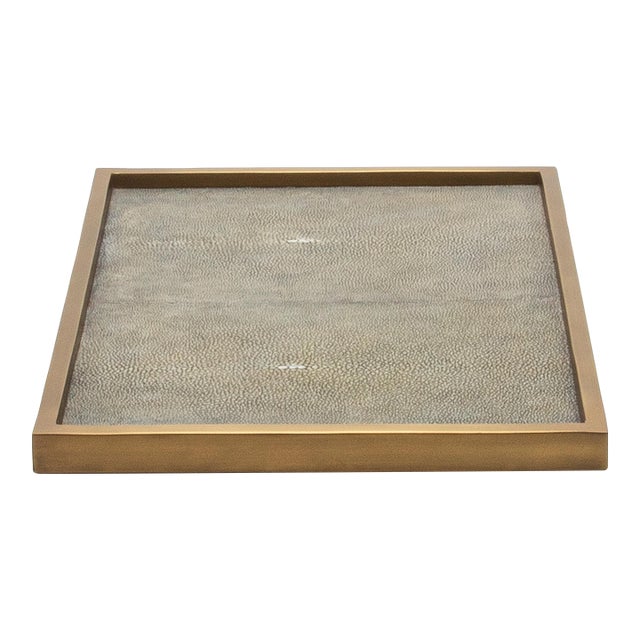 Rectangular Tray in Grey Shagreen With Bronze Patina Brass Insert by Kifu Paris For Sale