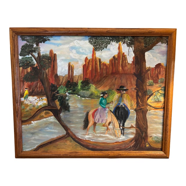 Vintage Southwestern Painting, Signed and Framed For Sale