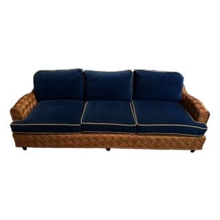 Walters Wicker 96" Portia Sofa Custom Back and Seat Cushions With Contrast Welt For Sale