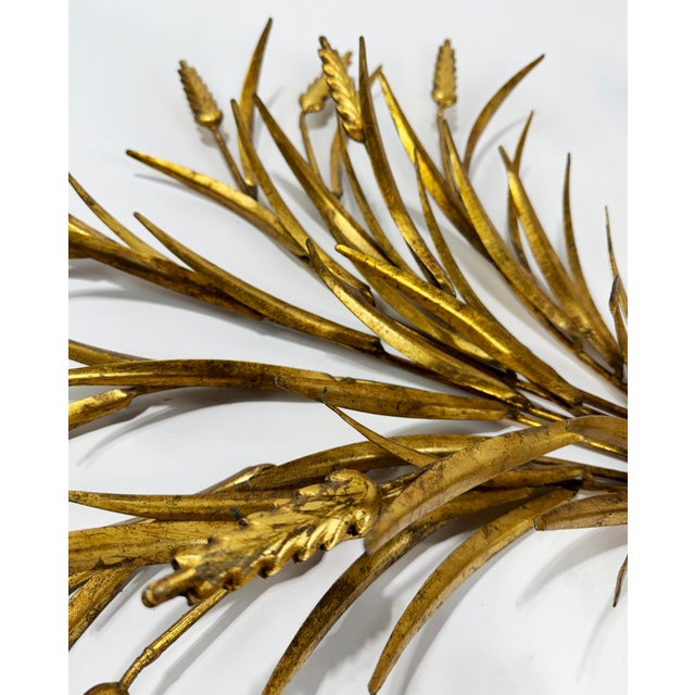 Vintage Large Gilt Tole Sheaf of Wheat Wall Candle Sconce For Sale - Image 4 of 7