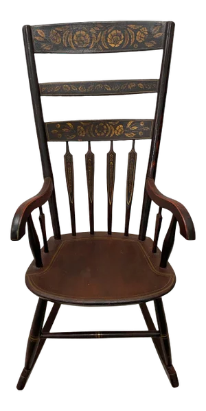 Mid 19th Century Hand Painted & Stenciled American Windsor Rocking Chair C.1850s