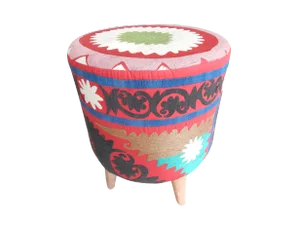 Modern Turkish Handwoven Uzbek Suzani Ottoman Footstool