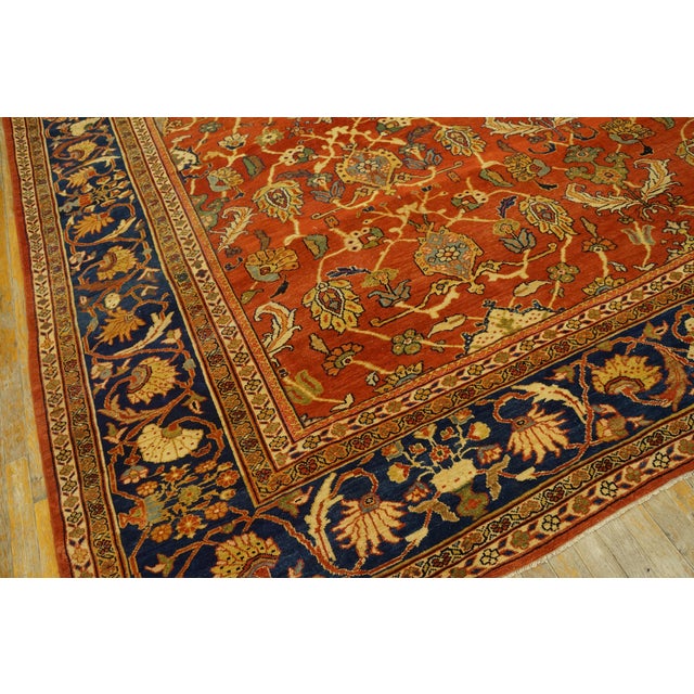 1900s Red Rust Rustic Floral Antique Persian Sultanabad Rug 11' 6'' X 12' Handknotted Wool Carpet For Sale In New York - Image 6 of 6