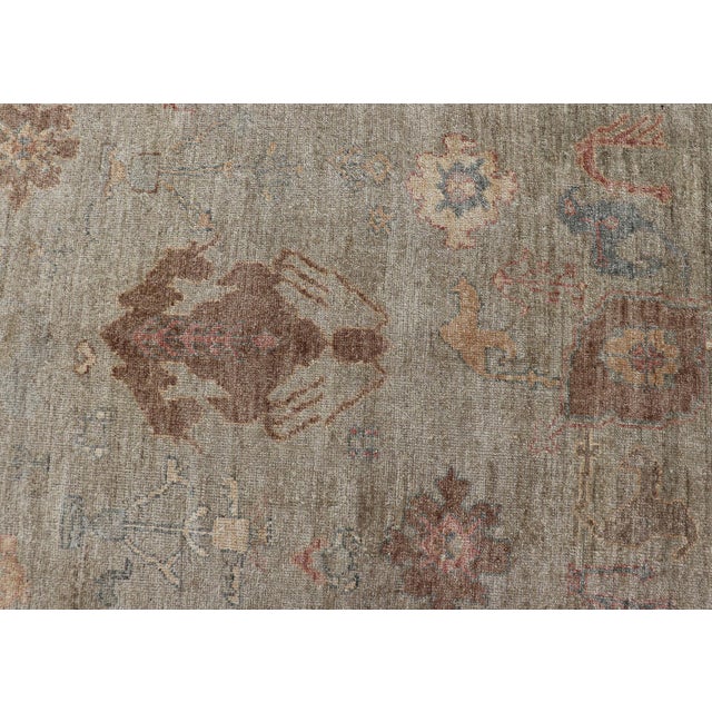 Large Turkish Angora Oushak Rug in Washed Sage With Rust and Ivory 11'10 X 17'4 For Sale - Image 11 of 17