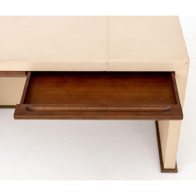 Promemoria Promemoria Cream Leather Covered Writing Desk For Sale - Image 4 of 9