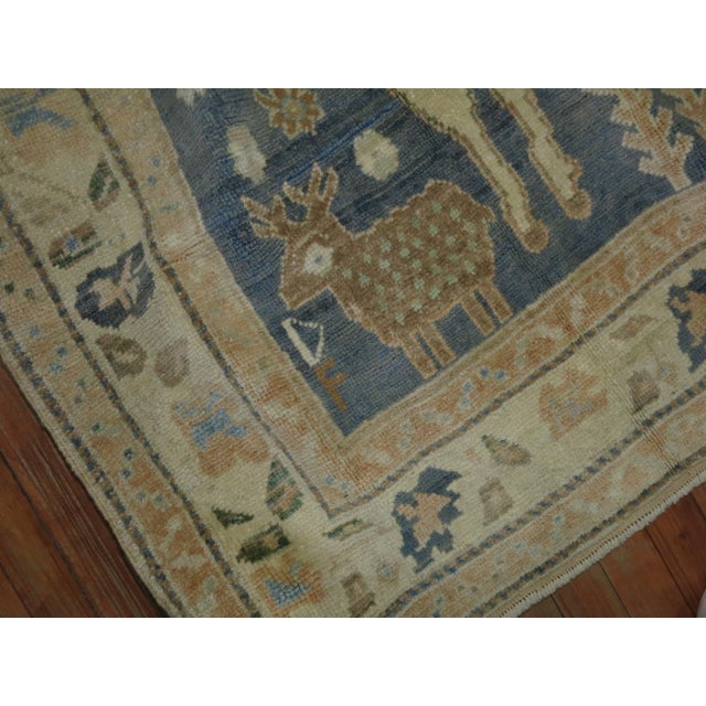 Mid 20th Century Pictorial Sheep Pigeon Sea Foam Turkish Anatolian Accent Size Decorative Rug - 4'6" x 7'2" For Sale - Image 9 of 18
