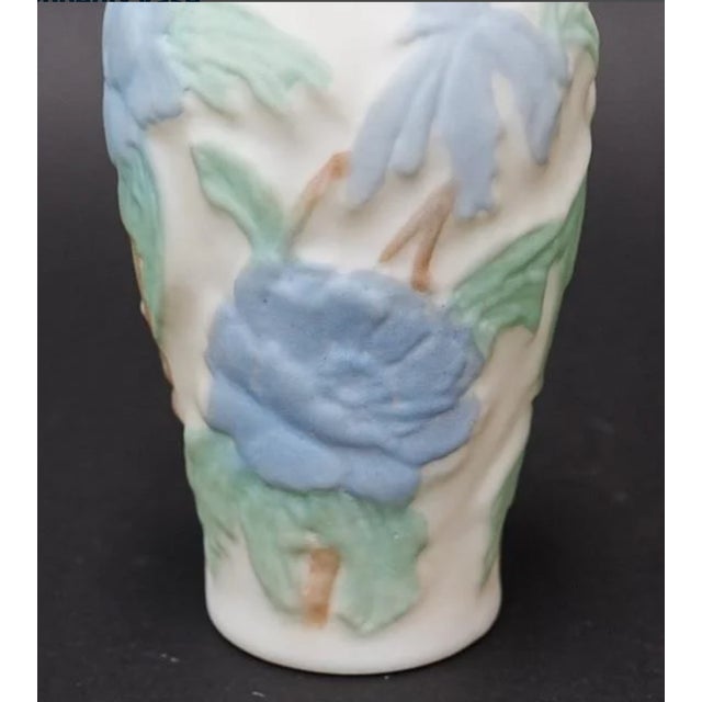 Phoenix Glass Phoenix Consolidated Glass Vase Blue Peonies on White Background For Sale - Image 4 of 4