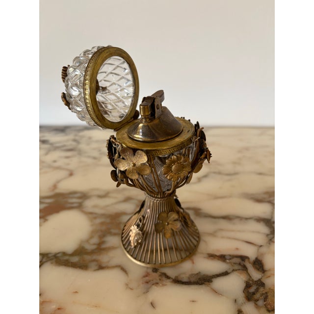 Vintage Crystal and Gilt Bronze Hollywood Regency Table Lighter For Sale - Image 6 of 12