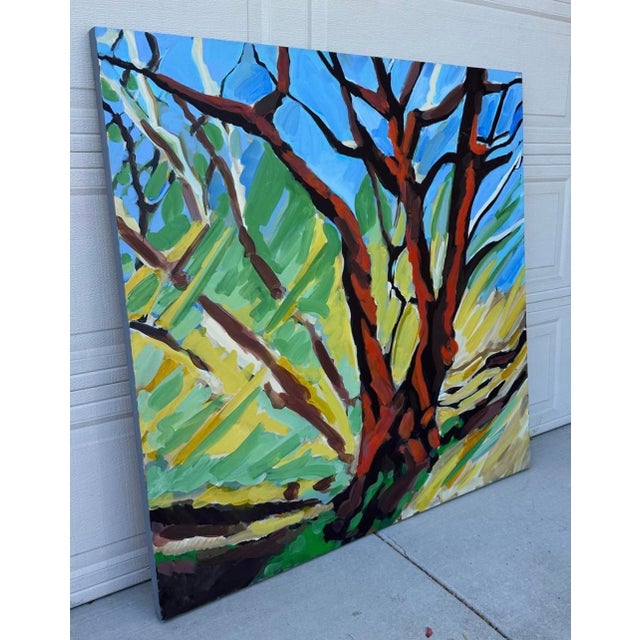 Large 48" × 48" Original Expressionist Tree Painting, 1998, Vibrant Colorful For Sale - Image 11 of 18