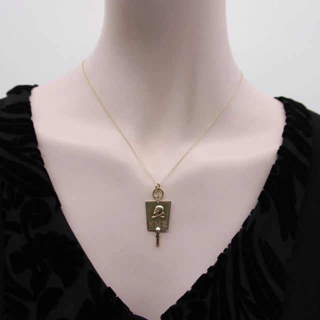 1950s 10k Gold Momento Mori Skull Pendant Charm For Sale - Image 10 of 10